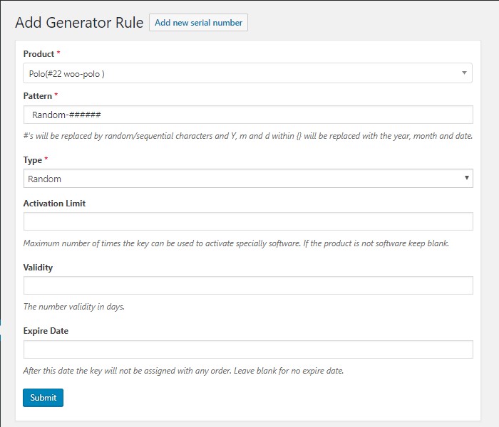 Add Generator rule from this interface