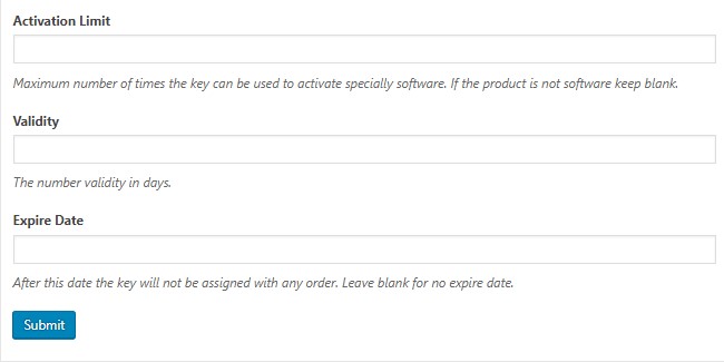 Validity and other options of WooCommerce Serial Numbers
