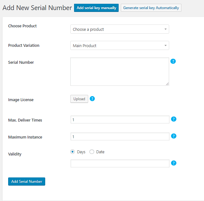 manual license key adding section