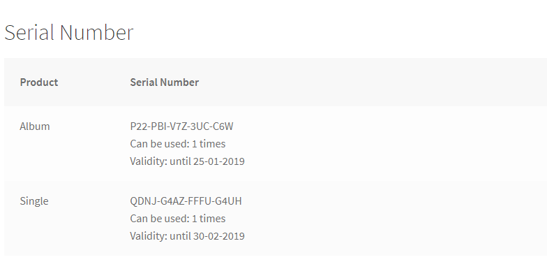 License details on order page